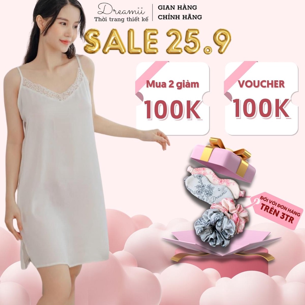 Váy Ngủ 2 Dây DREAMII Kylie Set White Lụa Cao Cấp Mềm Mại Thoáng Mát
