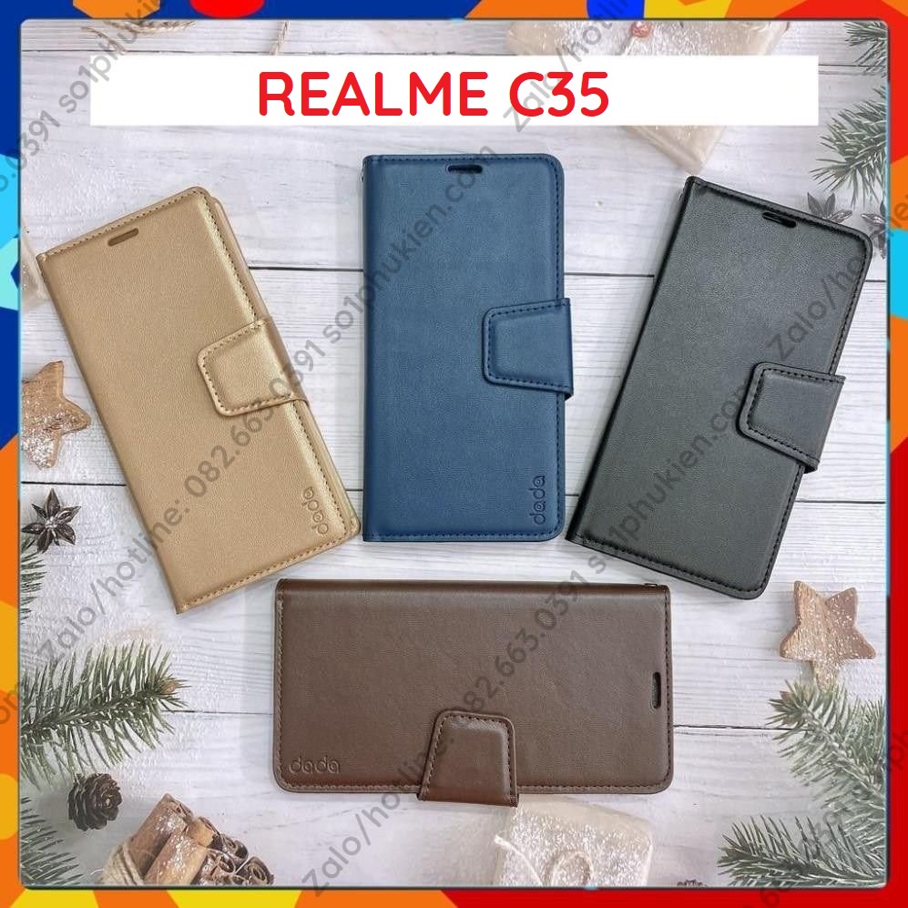 Bao da (ốp lưng nắp gập) Realme C35 / Narzo 50A Prime da cao cấp, có ngăn đựng thẻ, chống xem phim tiện dụng [chính hãng