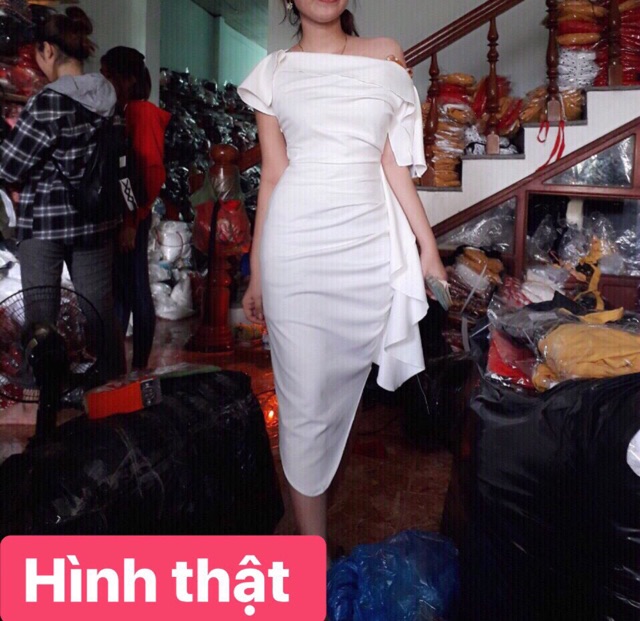 Đầm body lệch vai nhún bèo TRIPBLE T DRESS (kèm ảnh thật ) MS2T | BigBuy360 - bigbuy360.vn