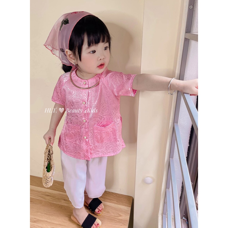 Quần áo bé gái - Bộ bà ba gấm Thượng Hải cao cấp cho bé từ 10-20kg