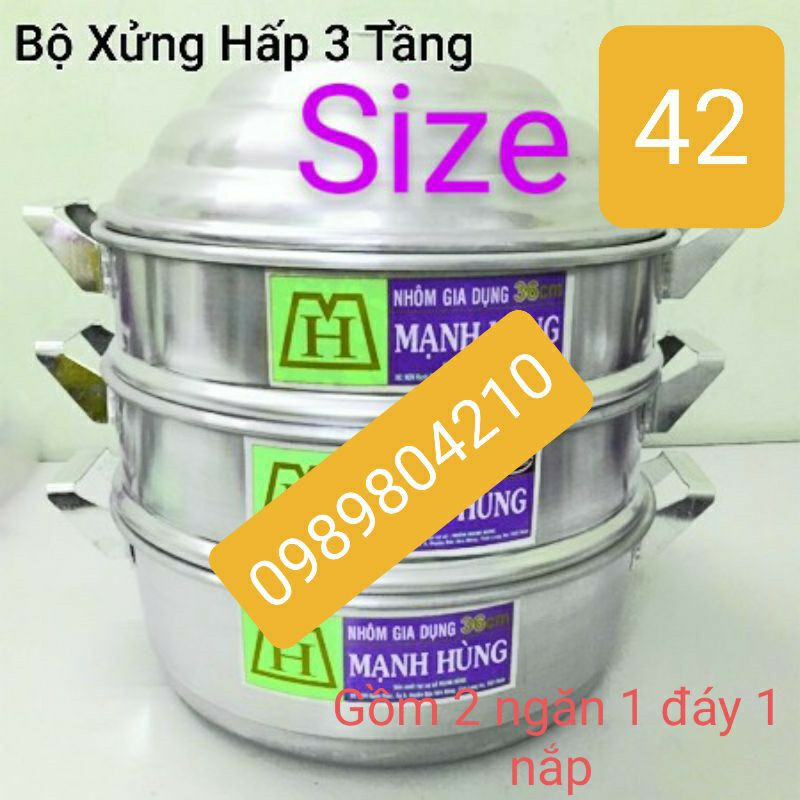 (Video Sp)Bộ xửng hấp nhôm Mạnh Hùng 3 tầng size 42 (CHÍNH HÃNG),bộ xửng hấp bánh 3 tầng ,xửng hấp bánh bao,rau,hải sản