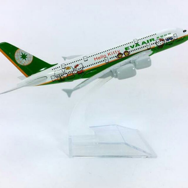 Mô hình máy bay tĩnh A380 Eva Air - Hello Kitty Green 16cm