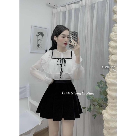Áo sơ mi viền nơ vuông