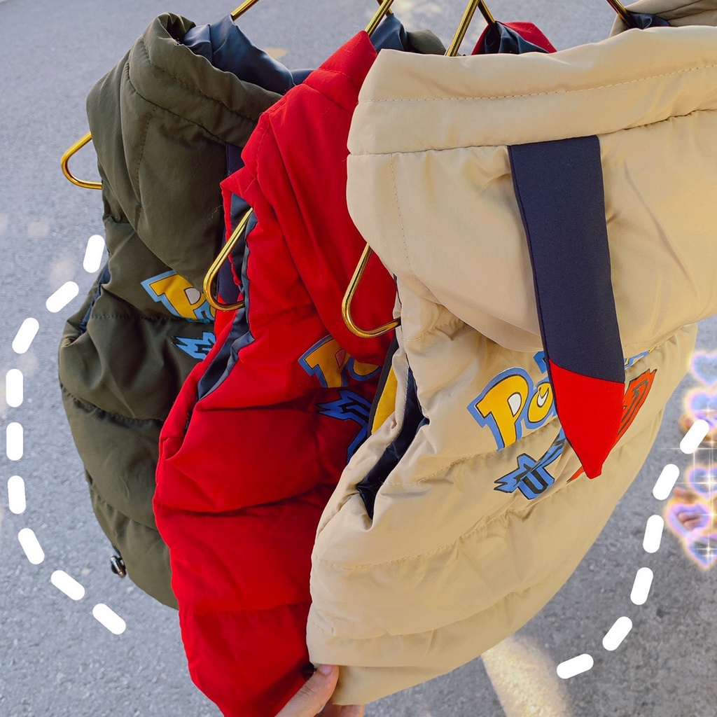 Áo gile phao pokemon có mũ cho bé