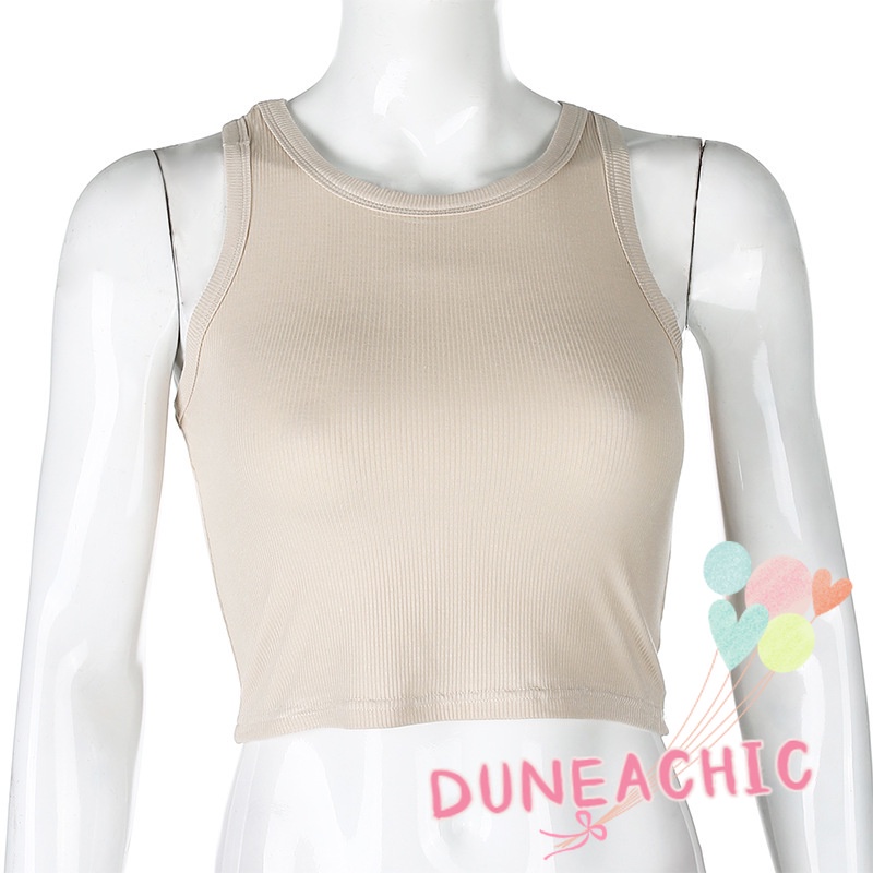 DUNEA Áo Croptop Màu Trơn Dáng Ôm Thiết Kế Đơn Giản Cho Nữ