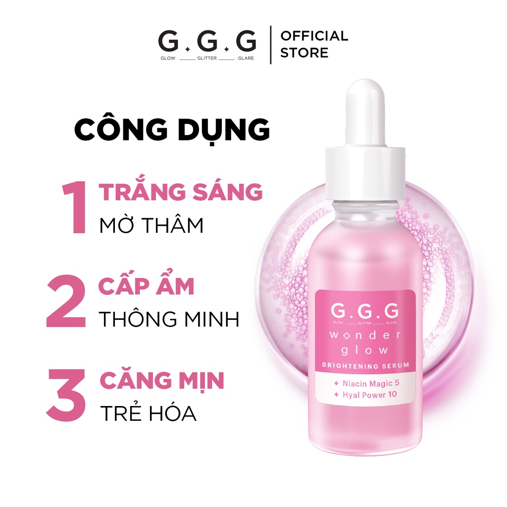 Tinh Chất Cấp Ẩm, Dưỡng Sáng, Căng Bóng Da, HA và Niacinamide GGG Wonder Glow Brightening Serum 30ml