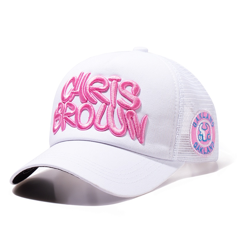 Mũ Lưỡi Trai Phối Lưới Mỏng Thêu Họa Tiết Màu Hồng Thời Trang Mùa Hè Thoáng Khí Cho Nữ