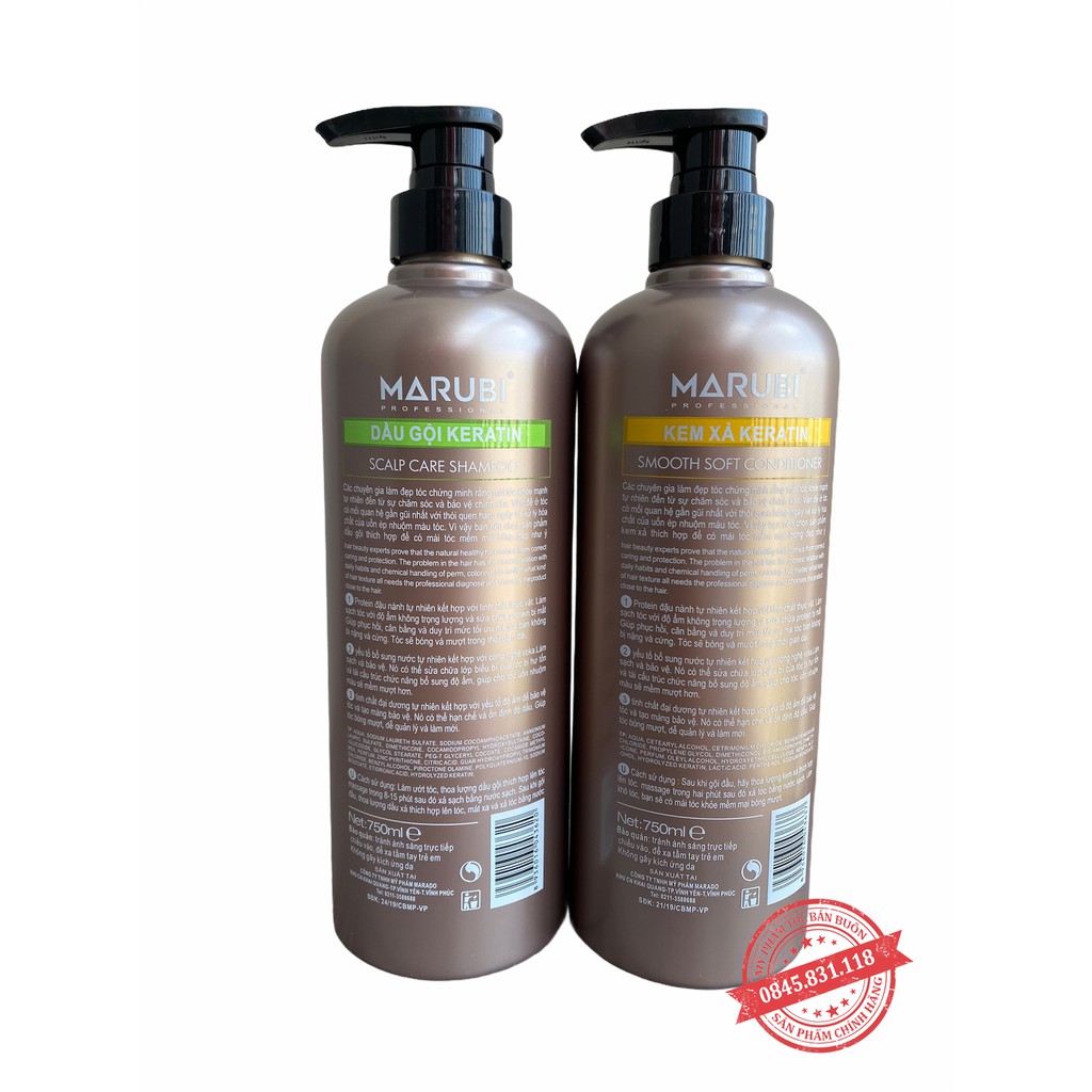 Cặp Dầu Gội Xả Marubi keratin collagen siêu mượt 750ml Phục Hồi Tóc Hư Tổn | Hàng Chính Hãng CT69