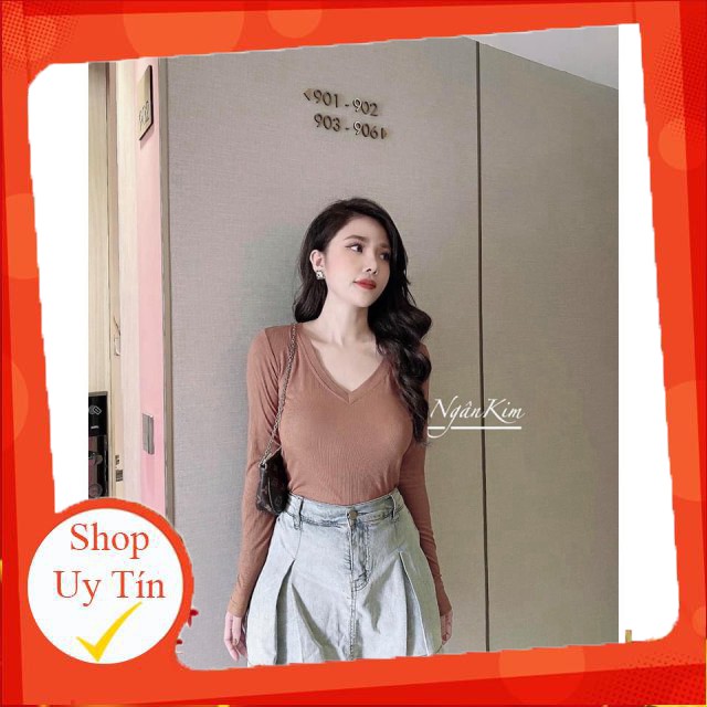 🌸 Phông cổ tim dài tay body dáng ôm màu Đen | Trắng | Hồng | Nâu Ulzzang HOT 🌸