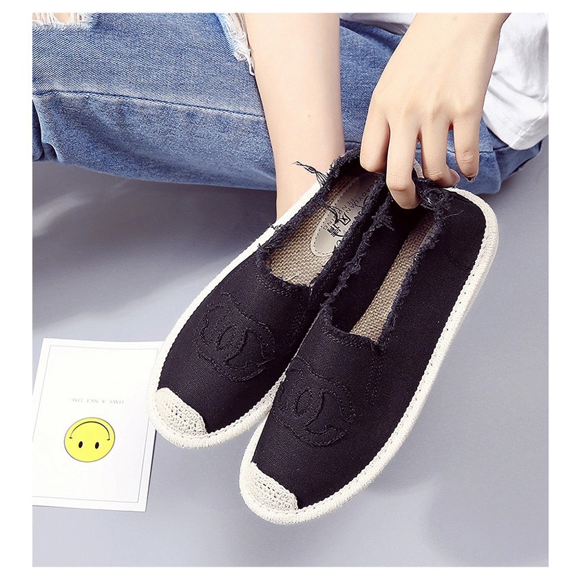 Slip on cói nữ - Giày lười vải nữ cao cấp - Vải thô 4 màu đen, trắng, vàng và xanh lá - Mã SP 310