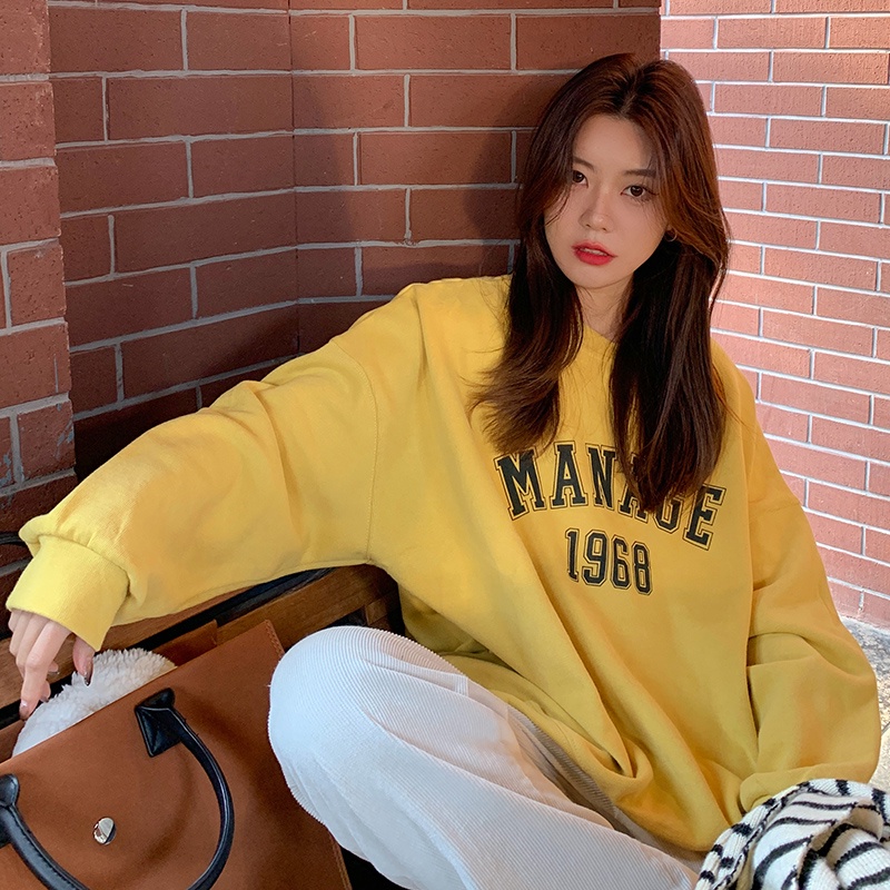 SUXI Áo Nỉ Nữ Dài Tay Cổ Tròn Form Rộng Thời Trang Hàn