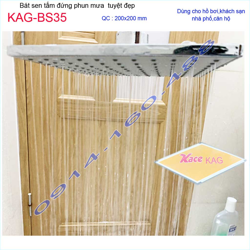 Bát sen tắm đứng KAG-BS35, Bát sen tắm phun mưa vuông 20x20 cm mưa tia nước nhiều phun nước tốt