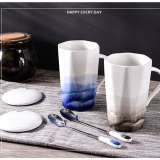 Sản phẩm mới☁☞✹Phong cách mực hình học cốc gốm sứ phong cách Trung Quốc đôi cốc đơn giản và sáng tạo cho nam và nữ có nắ