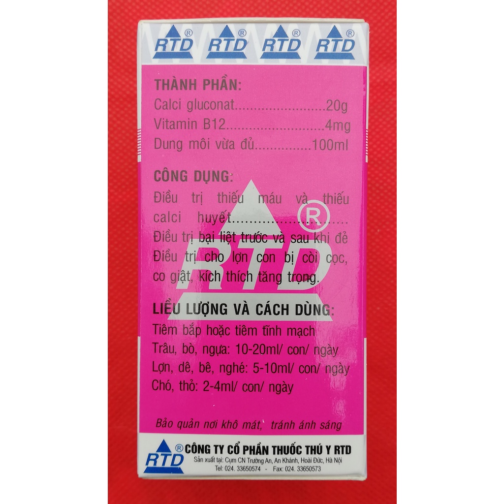 1 lọ RTD-CALCI-B12 100ml Dùng cho trâi, bò, lợn, gia cầm, chó, mèo
