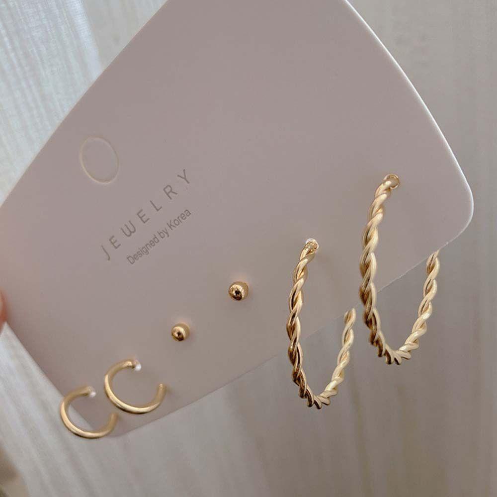 Set 3 Đôi Bông Tai Tròn Bằng Kim Loại Phong Cách Hip Hop Hàn Quốc Cho Nữ