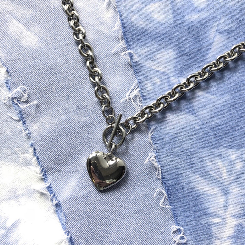 Vòng cổ kim loại mặt dây hình trái tim phong cách Hàn Quốc thời trang cá tính