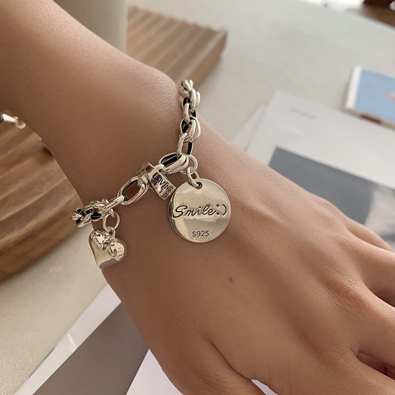 Lắc tay charm tim kết hợp thẻ tròn cá tính - S925 – phong cách Hàn Quốc trẻ trung năng động cá tính