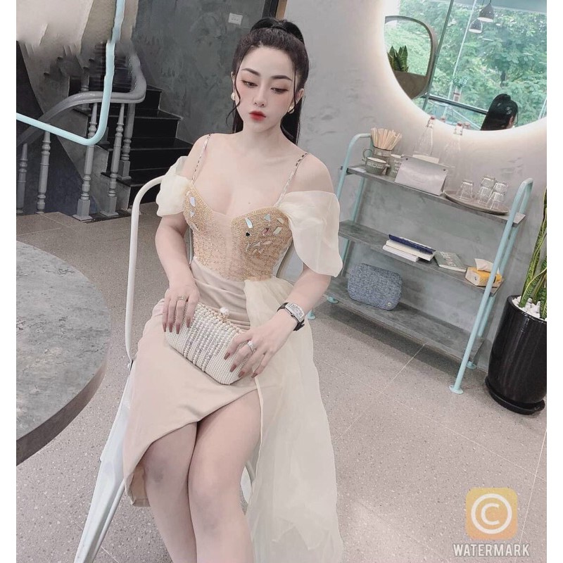 ĐẦM BODY TRỄ VAI ĐÍNH ĐÁ