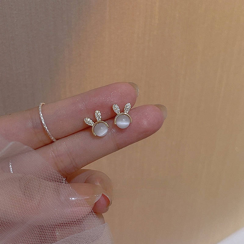 Bông tai hợp kim hình thỏ đính đá Opal thời trang cho nữ
