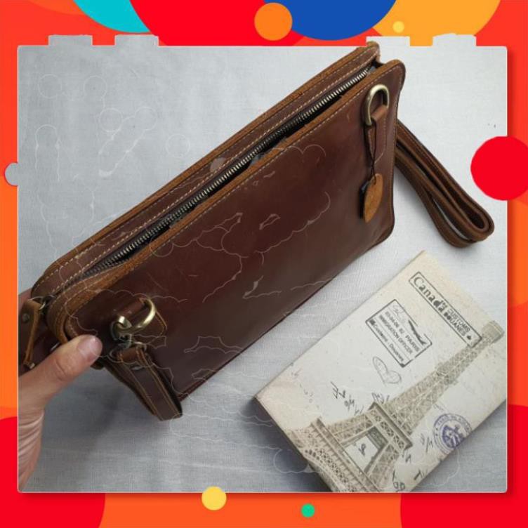 Clutch da bò sáp A4 - 100% da thật BH 3 năm