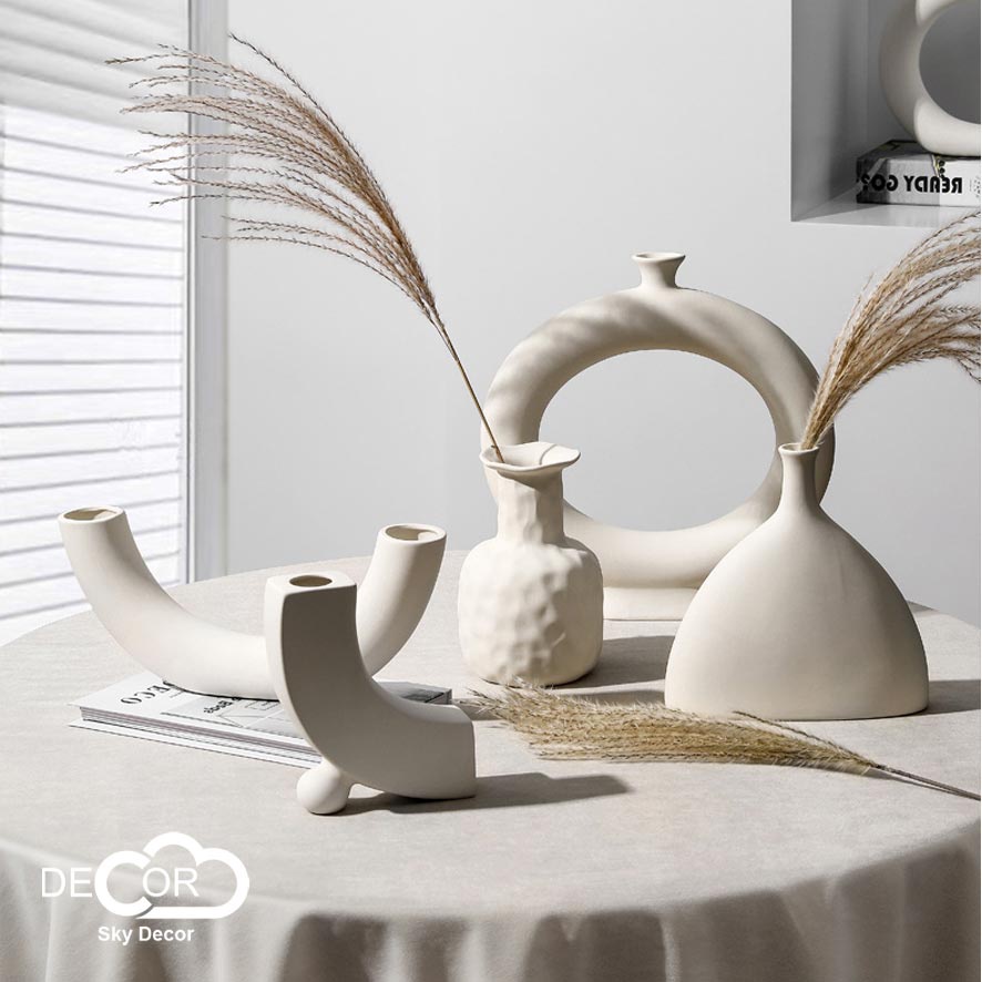 Lọ gốm cắm hoa minimalism Sky Decor - Bình gốm cắm hoa trang trí phòng khách, nhà cửa, phong cách Hàn Quốc