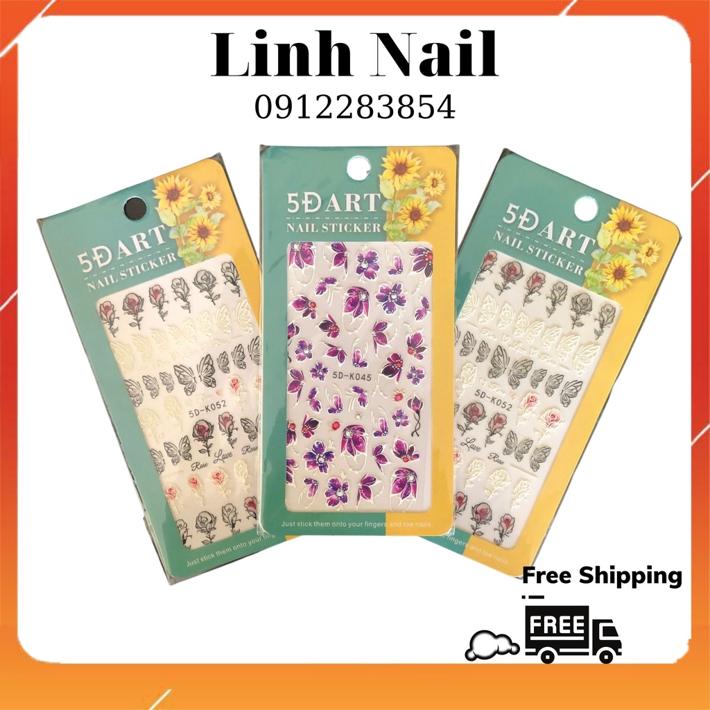 Sticker 5d Hoa Nổi Dán Móng Tay Nail- Trang Trí Móng