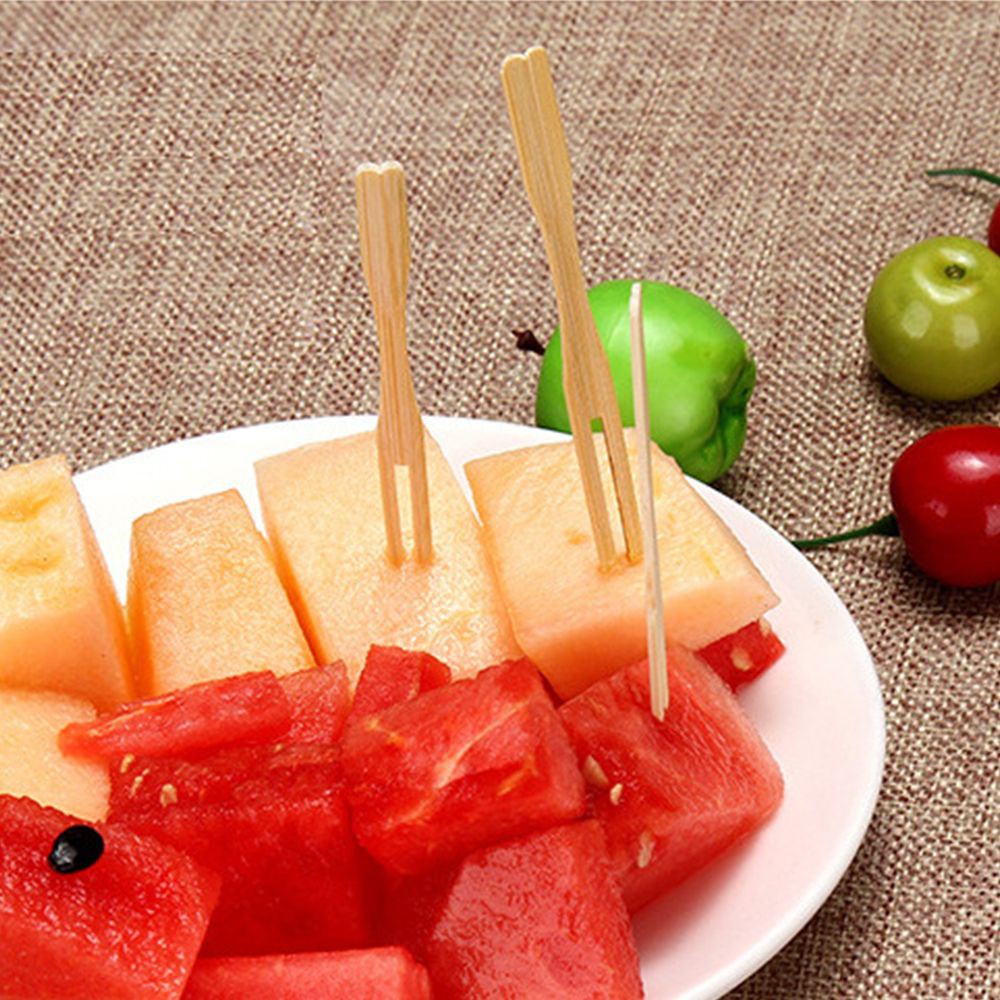 ELLSWORTH Pastry Fruit Forks Appetizer Disposable Bamboo Buffet Wooden Cherry 100Pcs Drink Dessert Party