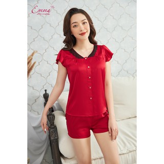 Bộ Mặc Nhà Lụa Emma Áo Ngắn Tay Cánh Tiên Lụa, Quần Short EHSLU.21.019.10