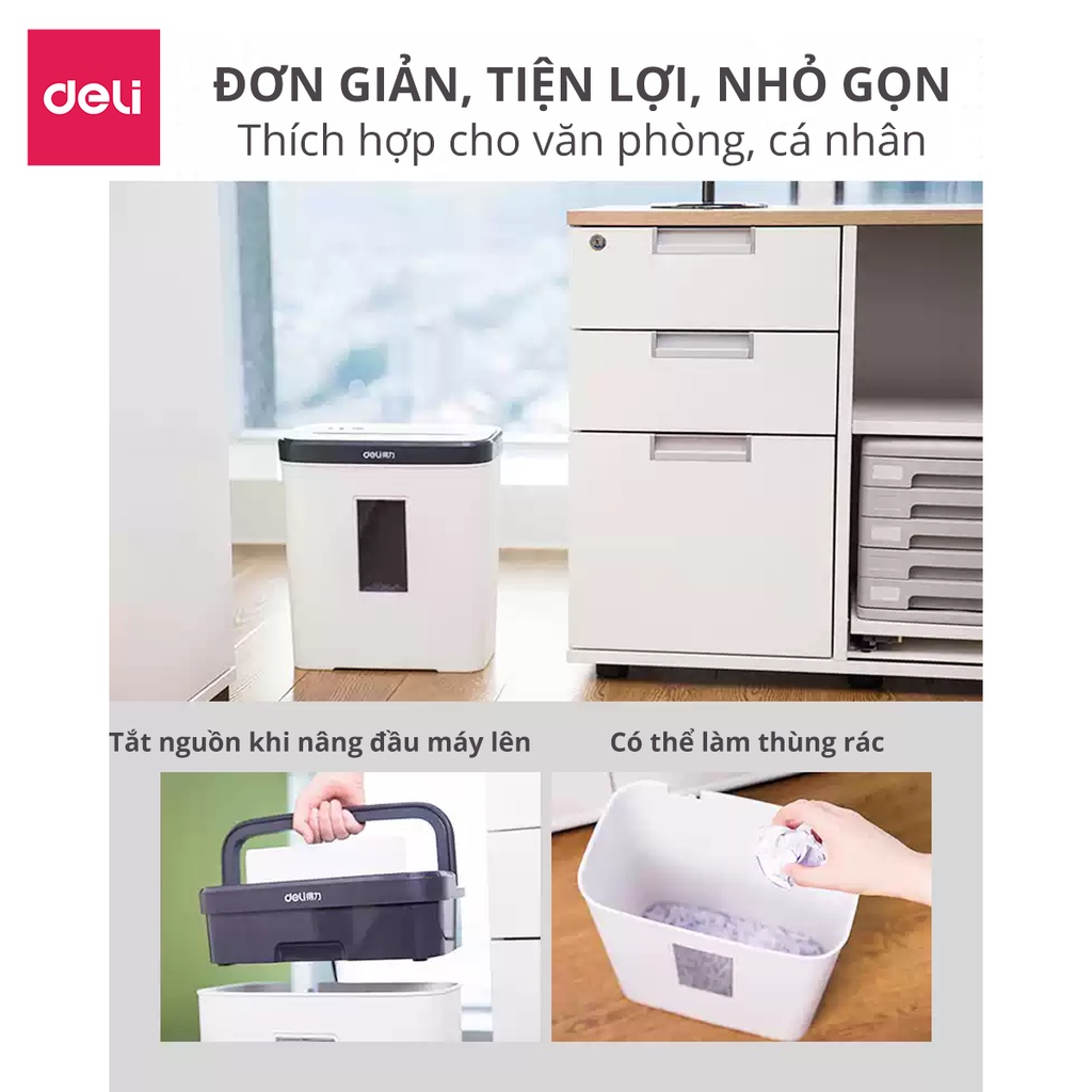 Máy Hủy Tài Liệu Deli Có Tay Cầm An Toàn, Máy Hủy Giấy Tờ Card CD Bảo Mật Thông Tin Tài Liệu Cho Văn Phòng Doanh Nghiệp