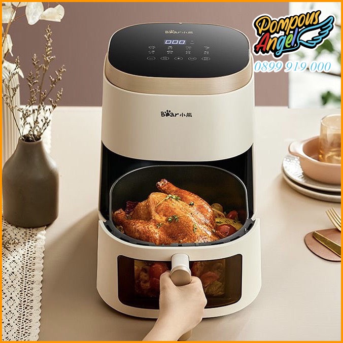 Nồi chiên không dầu mặt kính dung tích 5L BEAR QZG- F15E3 1500W màu trắng bảo hành 12 tháng