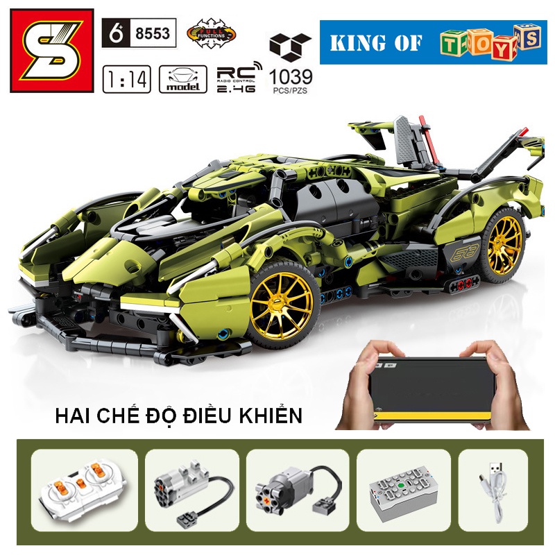 Đồ Chơi Lắp Ráp Kiểu LEGO Điều Khiển Từ Xa RC TECHNIC Mô Hình Siêu Xe Lamborghini V12 Vision GT SY8553 Với 1039 PCS