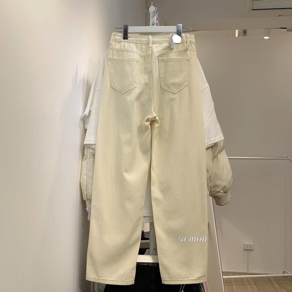 2101354 Quần baggy ống rộng dáng suông túi nhúm ulzzang cho nữ màu be có size | BigBuy360 - bigbuy360.vn