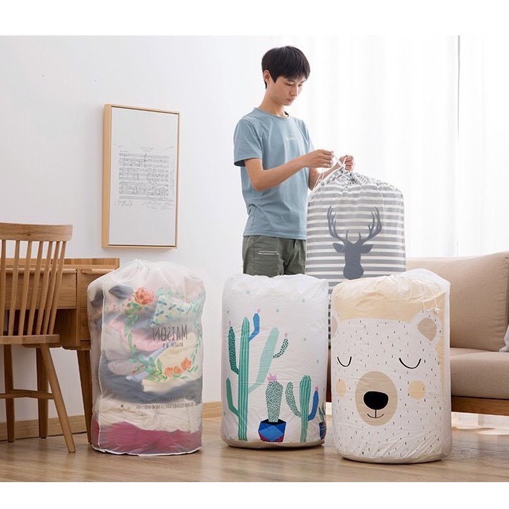 Túi đựng quần áo chăn màn hình trụ tròn không thấm nước siêu tiện lợi Dumi Shop