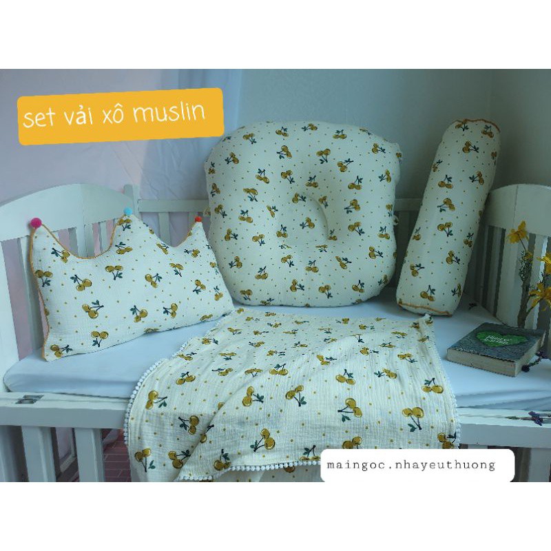 SET bộ chống trào,ôm,nằm.chăn vải xô MUSLIN cho bé