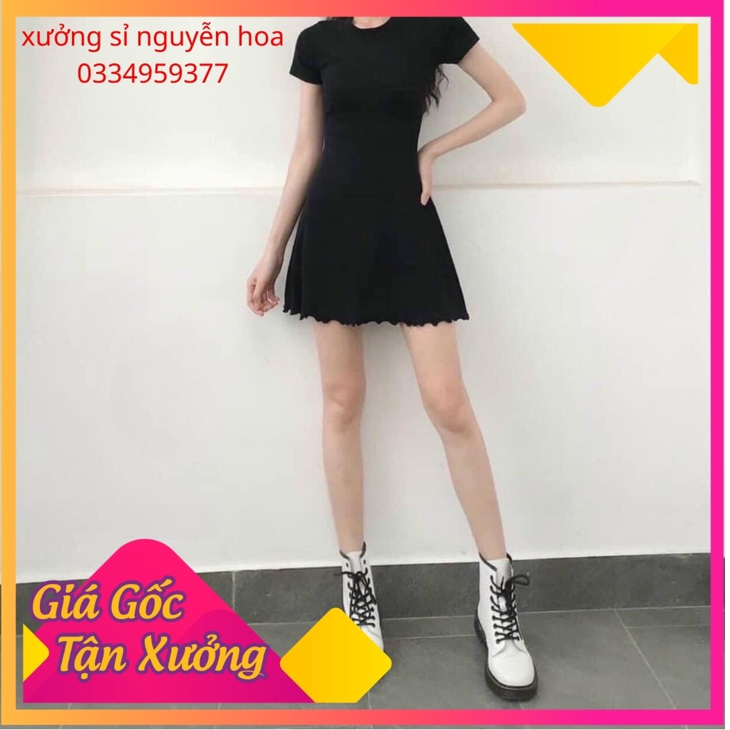 Váy trơn đen thun gân hè viền sóng tôn dáng (kèm video/ảnh thật) Xưởng Sỉ Nguyễn Hoa