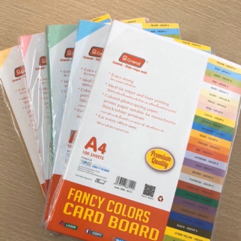 Giấy Bìa Màu A4 PGrand 180gsm Xấp 100 tờ