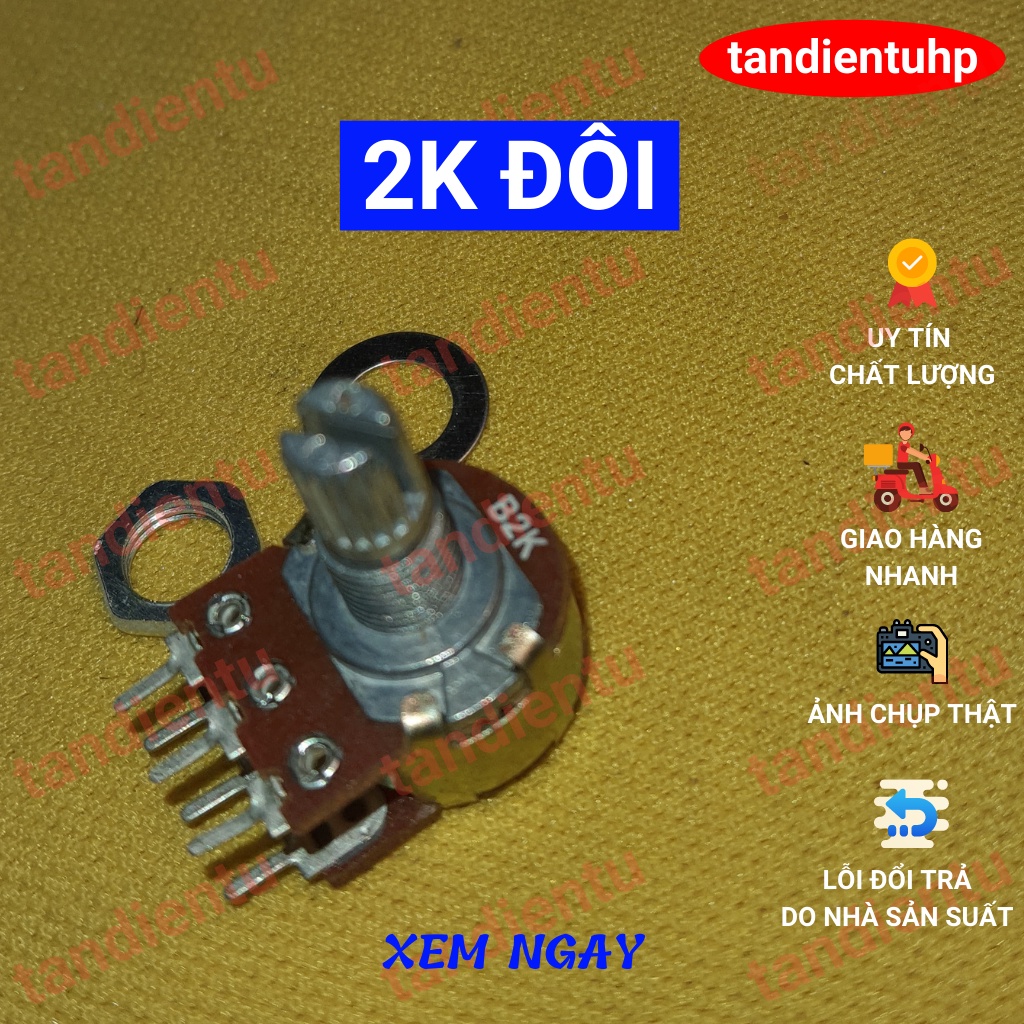 5 CHIẾC CHIẾT ÁP, BIẾN TRỞ  ĐƠN - ĐÔI-KÉP 15MM KÈM ỐC VẶN VÀ LÓT : 1K, 2K, 5K, 10K, 20K, 50K, 100K, 250K, 500K