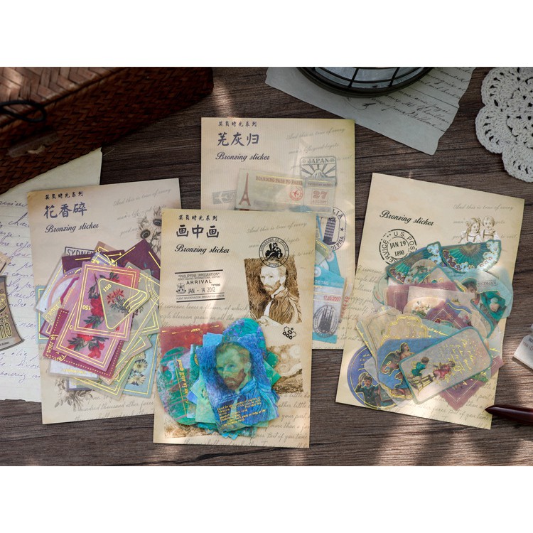 Set 40 Miếng Dán Sticker Vintage Trang Trí Sổ Siêu Ấn Tượng