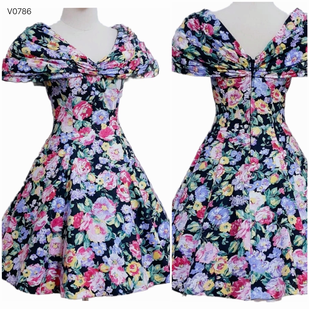 ⚜️Váy hoa hiệu Mỹ Ellyn cotton vai bồng cổ V- V0786