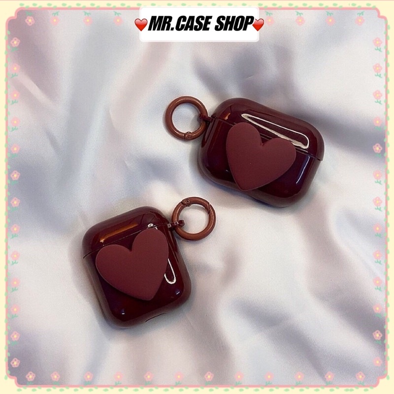 [ CÓ AP 3 ] Case Airpods 1/2 /Pro Vỏ Ốp Tai Nghe Hình Tim Màu Đỏ Sẩm - Mr.Case AirPods
