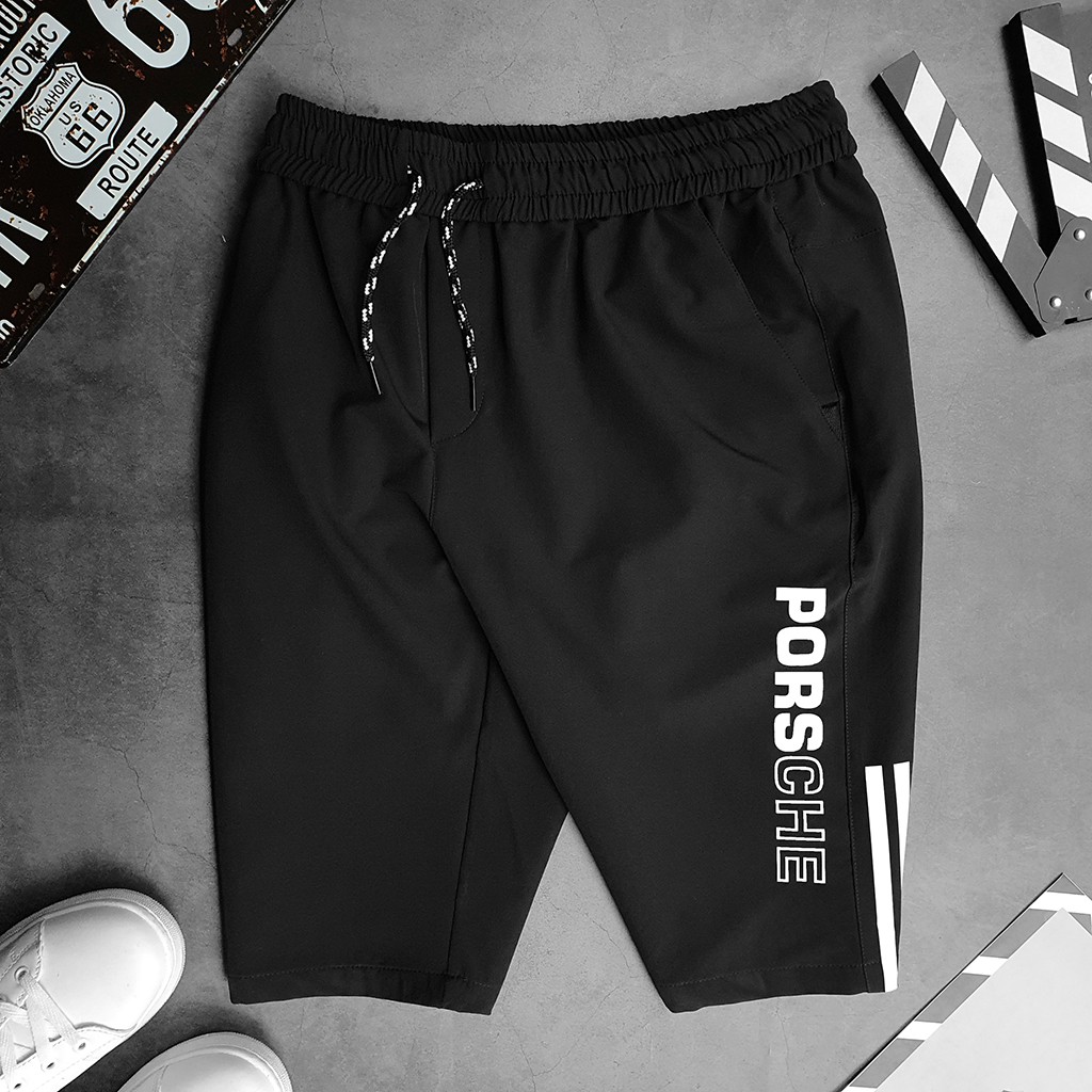 Quần short đùi nam thể thao chất gió sần co giãn cao cấp, Logo ép phản quang