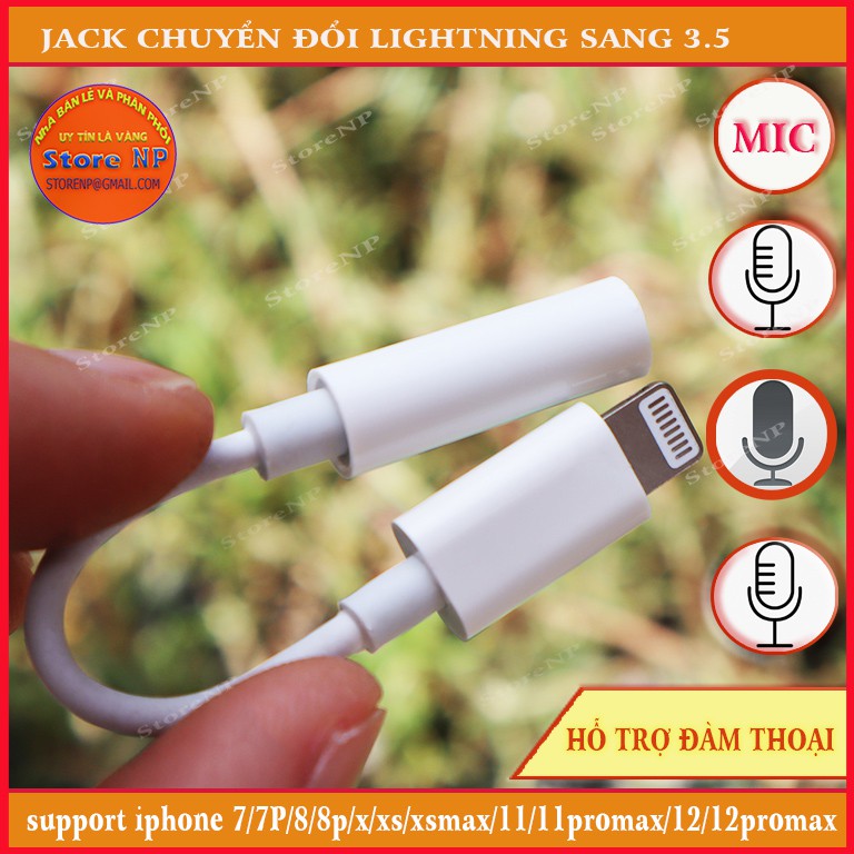 Hỗ Trợ Mic - Jack Chuyển Đổi Tai Nghe Lighting Sang 3.5 "Xịn" Ip7, 7plus, 8, 8plus , X 11 12  Kết nối bluetooth)