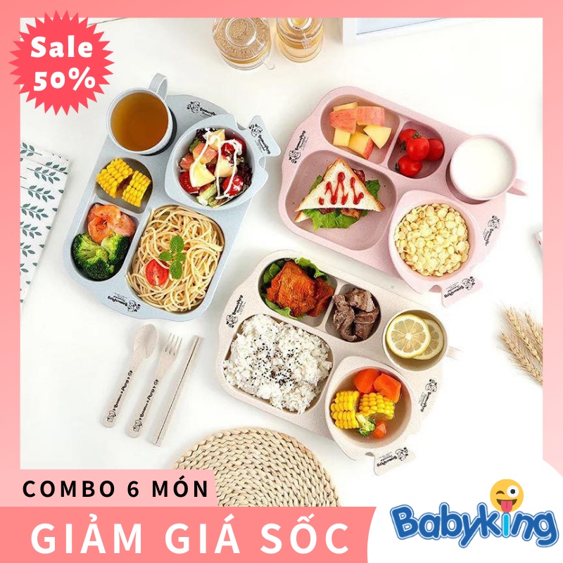 Bộ khay ăn dặm nhựa lúa mạch chữ nhật 06 chi tiết cho bé- HÀNG CHUẨN NHỰA LÚA MẠCH - ƯU ĐÃI SALE 06 MÓN GIÁ SỐC