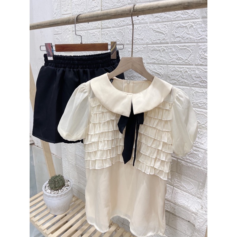 [Mã FAGREEN245 giảm 10% tối đa 30K đơn 99K] Sét áo sơ mi bèo nơ quần váy đen | BigBuy360 - bigbuy360.vn