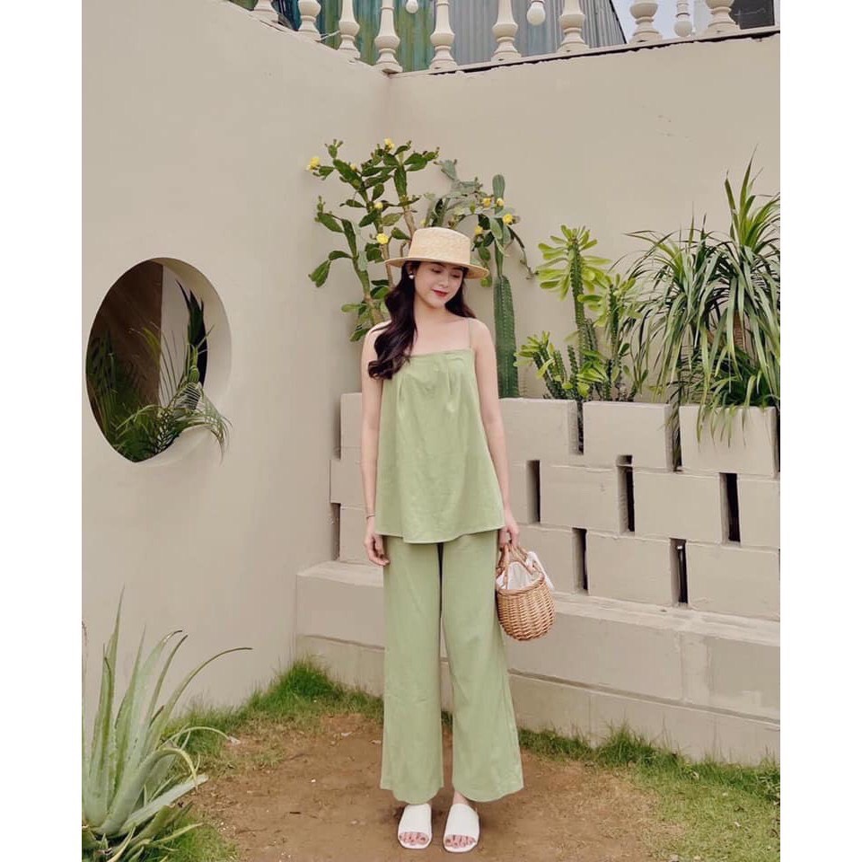 Áo Hai Dây Hở Lưng Quần Dài Ống Sớ. HANN's Closet. Set Áo 2s Hở Lưng Quần Dài Chất Đũi Xinh Lung Linh