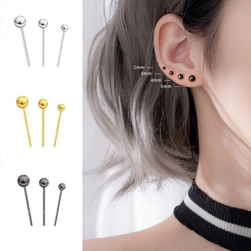 Papayaozhu Khuyên Tai Bạc S925 Hạt Nhỏ Đơn Giản Không Gây Dị Ứng Trang Sức Hàng Ngày Cho Nữ