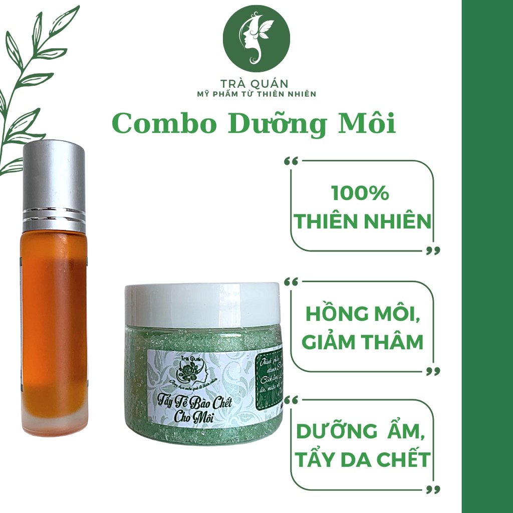 Bộ Combo Chăm Sóc Môi Tiết Kiệm Hiệu Quả (Dầu Dưỡng 8ml Và Tẩy Tế Bào Chết 60g) Giảm Thâm Giảm Khô Nẻ Mùa Lạnh Trà Quán