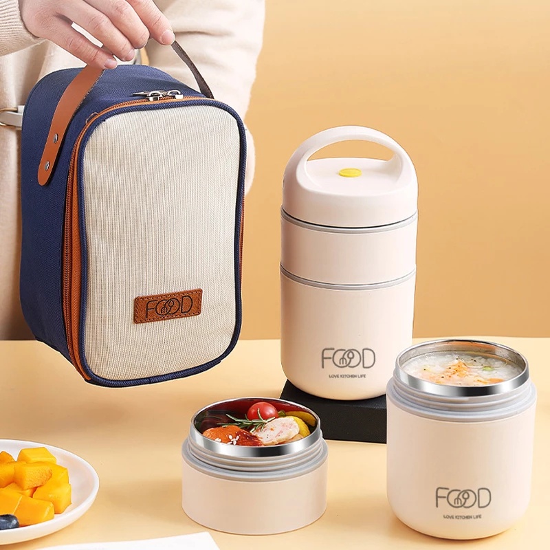Lancheira Térmica Portátil De Aço Inoxidável 304 Com Bolsa À Prova De Vazamentos Caixa Bento Para Adultos Sopa Alimentos A11-1