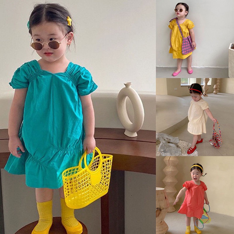 Hàng Mới Về Đầm Đuôi Cá Một Mảnh Màu Trơn Phong Cách Hàn Quốc Thời Trang Mùa Hè Cho Bé Gái 3-8 Tuổi Váy Hàn Quốc