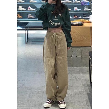 Quần Thể Thao Lưng Cao Ống Rộng Thời Trang Năng Động Cho Nữ